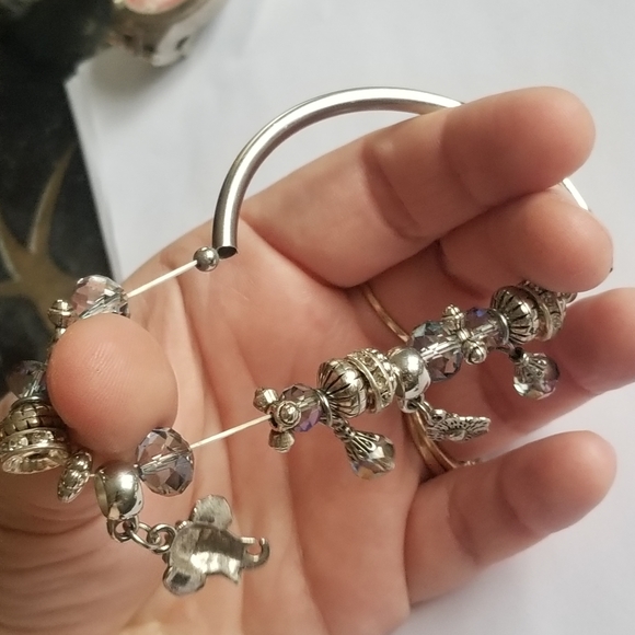 Elephant bracelet stretch silver tone charms crystal beads - Picture 6 of 14